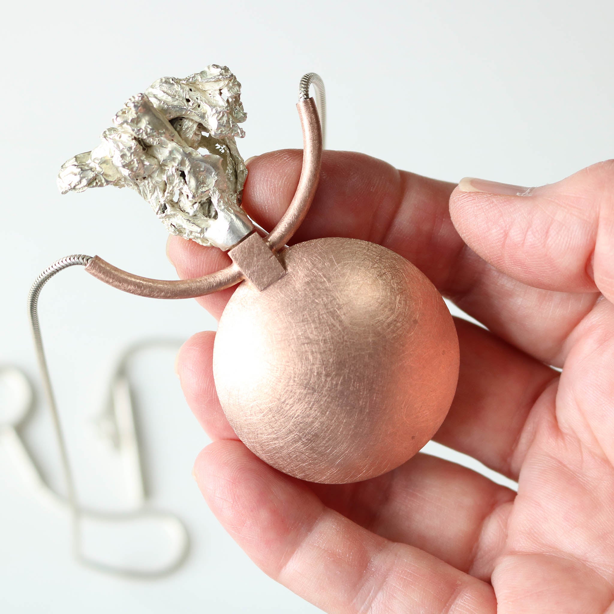 Perfume Flacon Necklace in Copper and Plated Metals